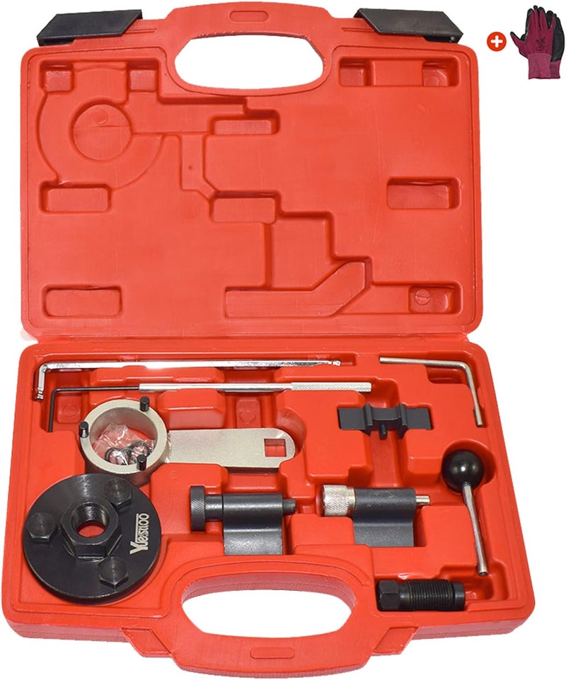 Yuesstloo Camshaft Timing Belt Tool Kit, Compatible with VW Audi VAG Golf Seat Tiguan 1.6 2.0 TDI Diesel Engine, Replace T10051, with Carrying Case & Gloves - Image 1
